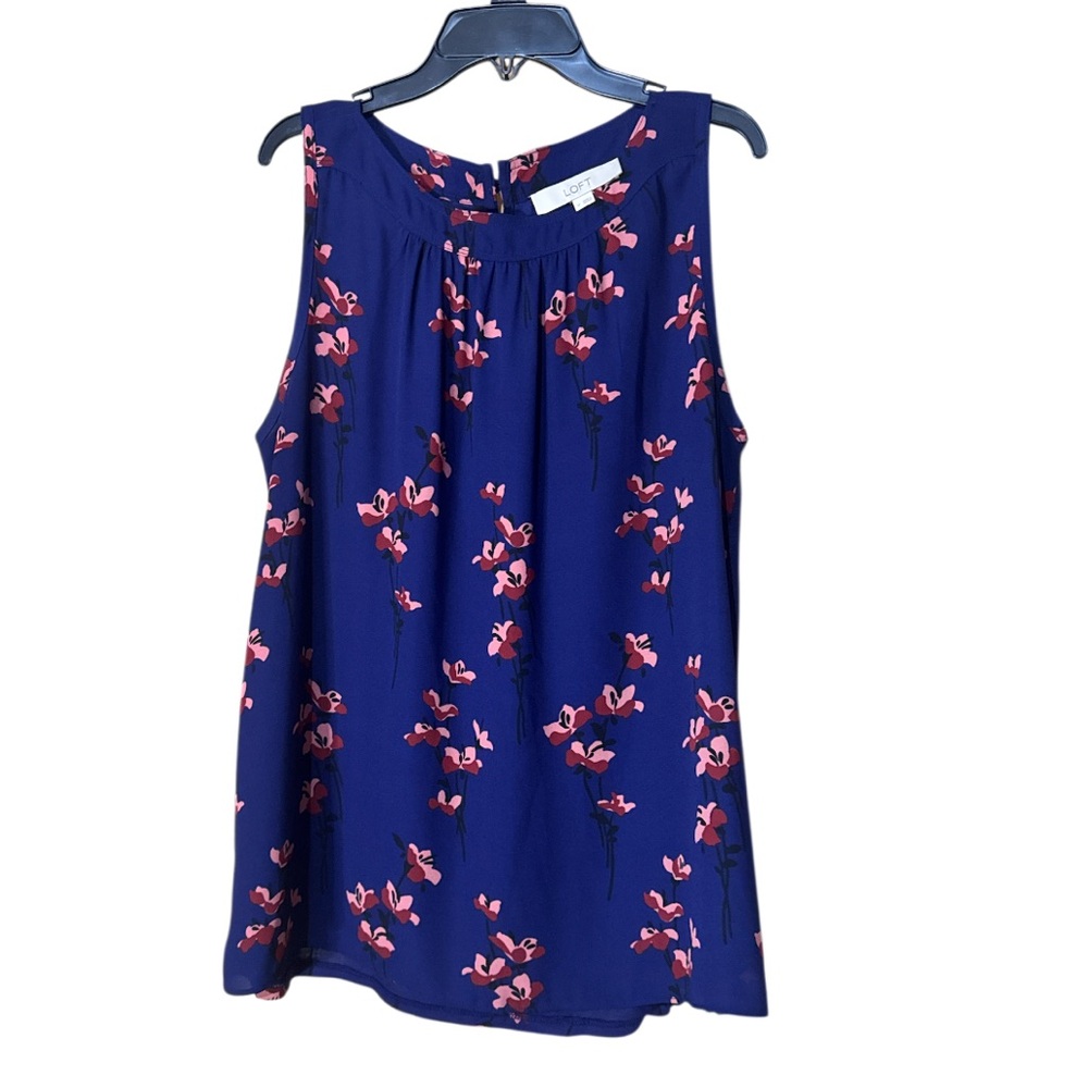 LOFT Sleeveless Top Navy Pink Floral Mixed Media - Size M